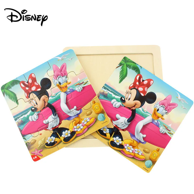 Деревянная игрушка Disney пазл Микки/принцессы 9 деревянных пазлов Детские пазлы 2-3-4