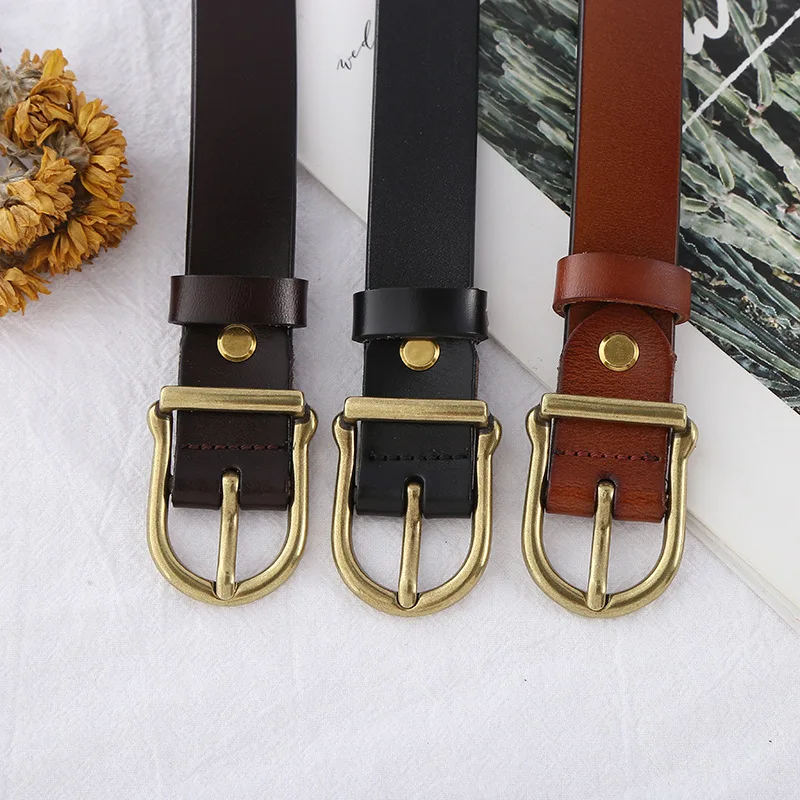 Designer New High-quality Vintage Bronze Buckle Leather Belt Two Layers of Cowhide Women's Belt with Jeans Fashion Women's Belt
