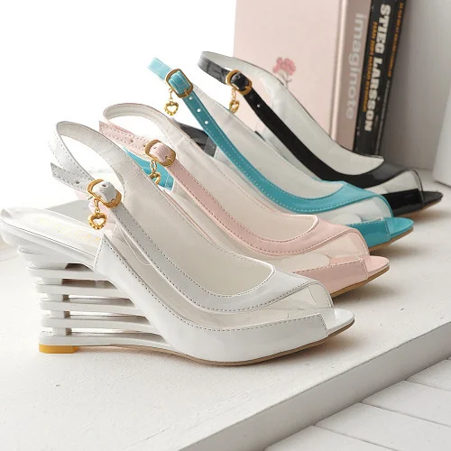 

Sandals summer fish mouth slope heel high heeled women's sandals large size