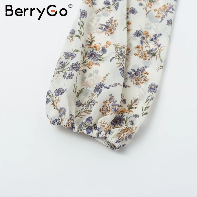 BerryGo богемное женское длинное платье с цветочным принтом осень зима элегантное женское платье с рукавом-фонариком элегантное винтажное платье с v-образным вырезом