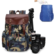 Oil Waxed Canvas Waterproof Photography Bag Large Wear Resistant Camouflage Camera Backpack Men for Nikon/Canon/ Sony/Fujifilm