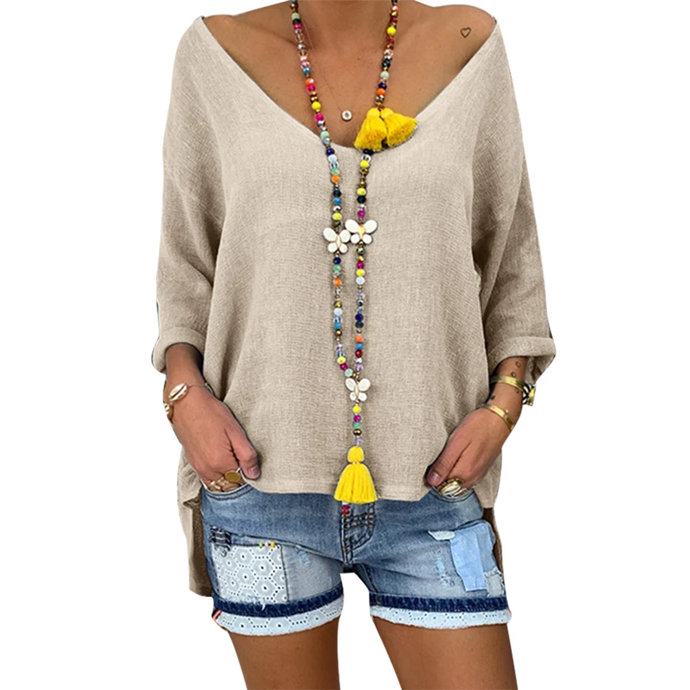 Женская футболка с широкими плечами размера плюс однотонная Повседневная