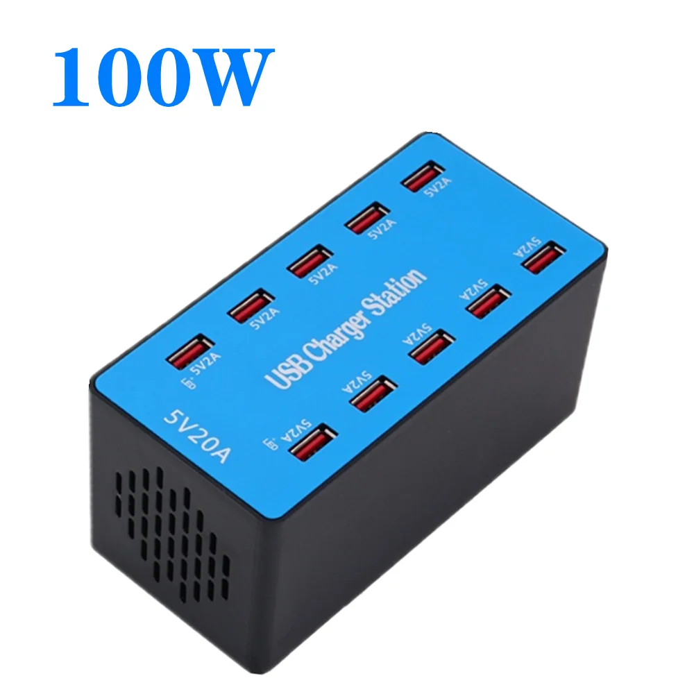 

100W 10 USB charger 5V 20A Desktop 10-port Travel Fast Charging adapter Universal Phone Charger