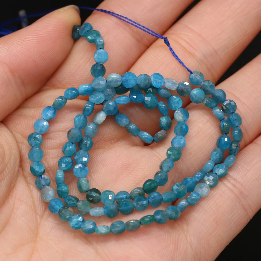 

Natural Semi-precious Stone Oblate Section Beads Blue Apatite 4mm For DIY Necklace Earrings Accessories Gift Length 38cm