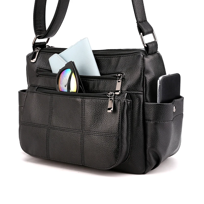 

Multi-zip Decoration PU Leather Women's Shoulder Bag Pure Color Plaid Handbags Ladies Casual Style Travel Designer Crossbody Bag