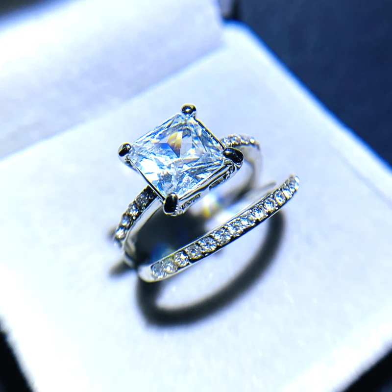 Роскошный комплект из двух колец 2 шт./лот обручальное женское кольцо с фианитом