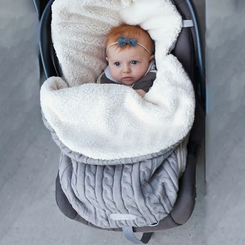 

Newborn Baby Winter Stroller Wrap Blanket Footmuff Thick Warm Knit Crochet Swaddle Sleeping Bags Toddler Little Baby Sleep Sack