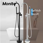 Monite отдельно стоящий черный смеситель для ванной комнаты хромированный полированный ванный напольный смеситель для ванны смеситель для душа с никелевой щеткой