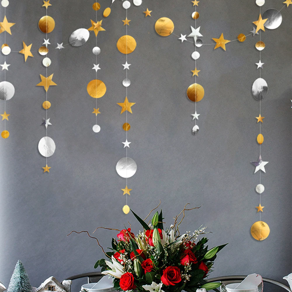 Звезда Круглый Золотой занавес гирлянда золото серебро бумага флэш баннер цепь