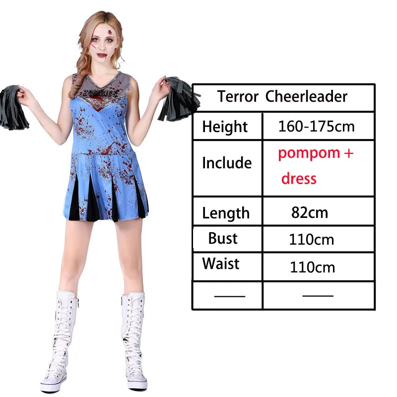 Cheerleader ВЗРОСЛЫЙ ТЕРРОР Voodoo Вампир Костюмы на Хэллоуин для женщин и мужчин карнавальные вечерние костюмы призрак невесты скелет костюм аниме для косплея платье - Цвет: Cheerleader