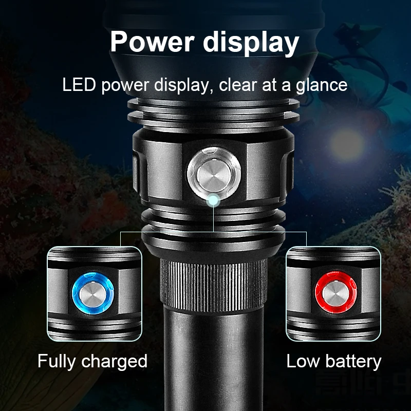 저렴한 Hedeli 밝은 XHP70 다이빙 손전등 Led 토치 라이트 USB 충전식 수중 작업 램프 IP68 전문 방수 랜턴