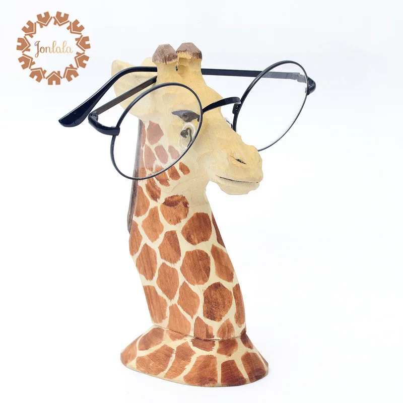 Высеченный вручную Жираф очки стенд ремесло Резьба по дереву прекрасный глаз