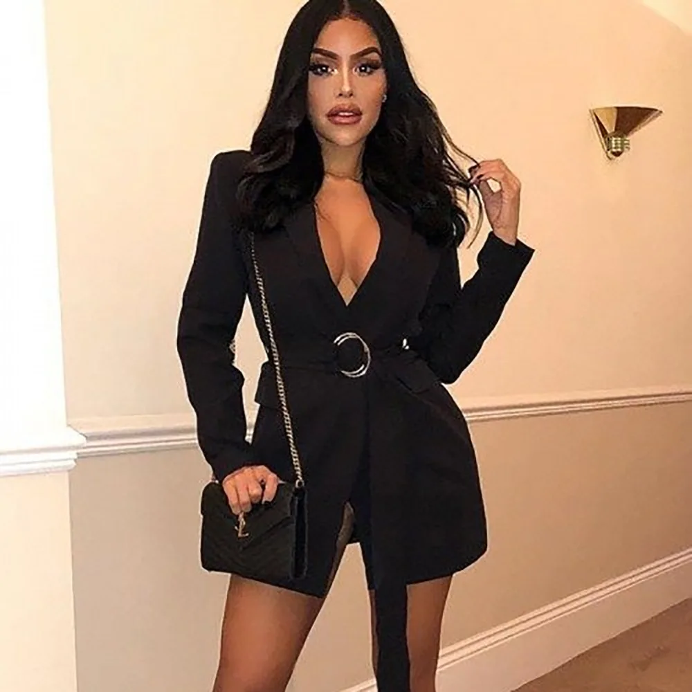 Платье с глубоким v образным вырезом женское осеннее сексуальное платье запахом