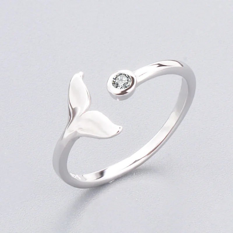 Sterling Silver S925 Simple Style Opening Adjustable Princess Fish Tail Ring White Gold Cover Brilliant Forever with Box B088 | Украшения и