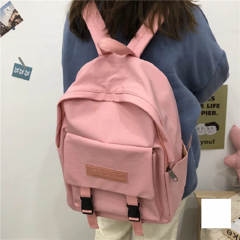 Harajuku сплошной цвет женский колледж большой емкости повседневное корейский рюкзак Ulzzang Мода ins Винтаж письмо рюкзак