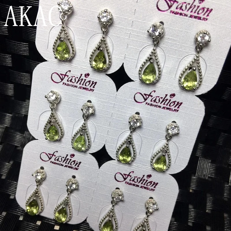 

4pairs AKAC approx 4*6mm natural green peridot stud earrings for women earrings
