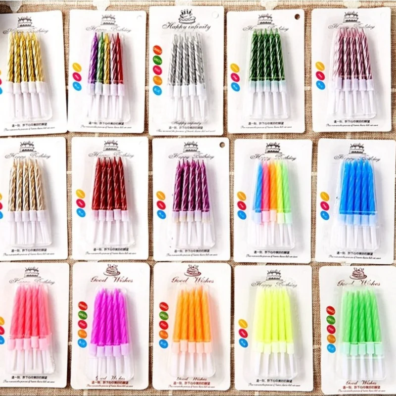 

10pcs/set Thread Color Birthday Candles With Stand Cake Candle Party Supplies Wedding Decoration Baby Children Party Atmosphere