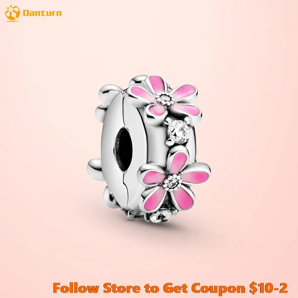 

2020 New S925 Sterling Silver Beads Pink Daisy Flower Clip Charms fit Original Pandora Bracelets Women DIY Jewelry
