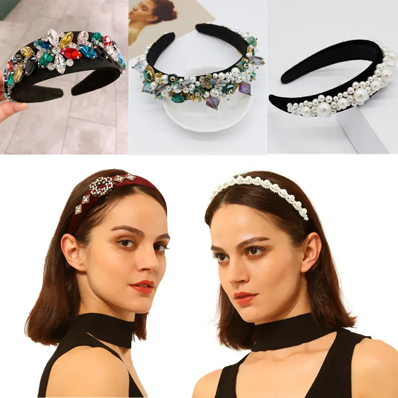

Full Rhinestone Pearls Headbands Elegant Hairbands Women Girls 2021 Fashion Hair Hoop Bezel Headwear Hair Accessories