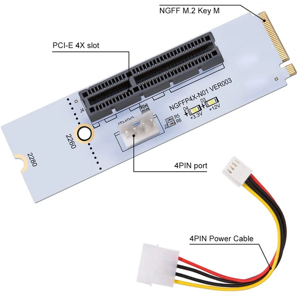 NGFF M2 к PCI-e 4X 1X слот Riser Card Set Key M PCIe X4 адаптер Светодиодный ным индикатором