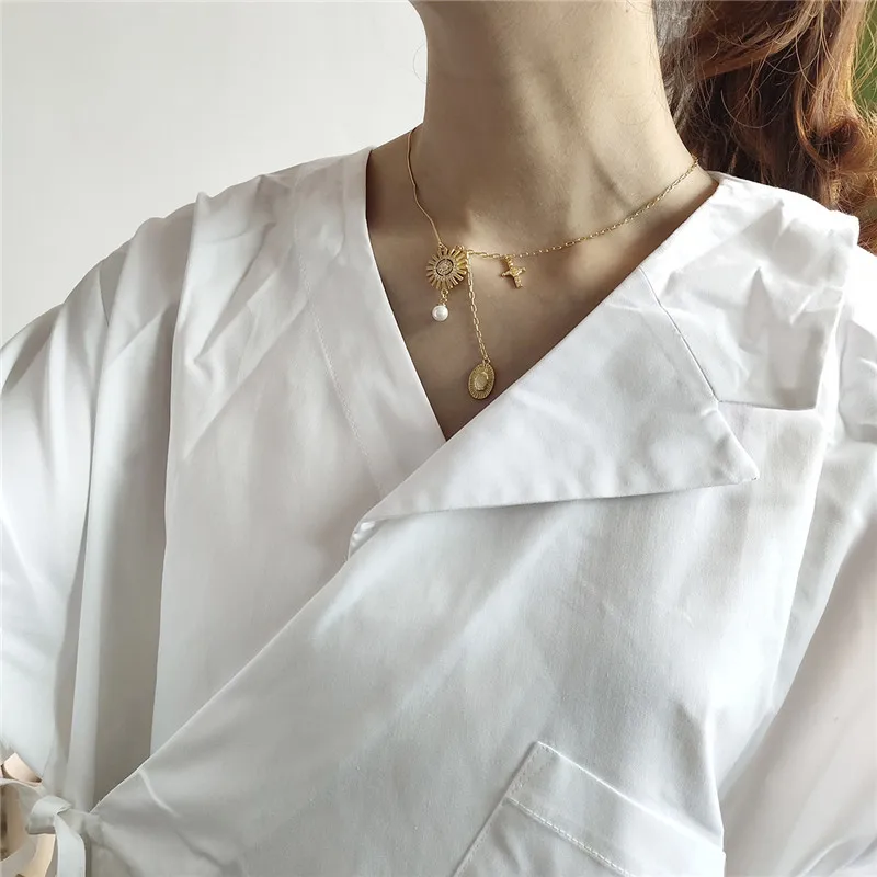 

RUIYI European Style Women 925 Sterling Silver Necklaces Religious Girls Stylish Sun Goddess Irregular Short Necklace Chokers