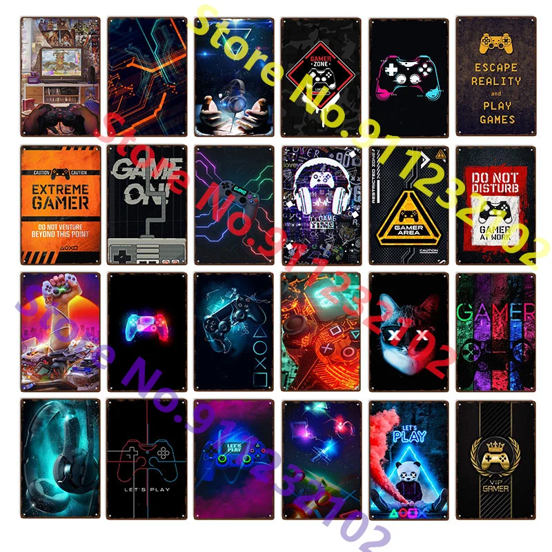 

Play Game Vintage Game Area Tin Signs Boy Gaming Room Iron Painting Wall Decor Art Wall Plate Poster Wall Plaque