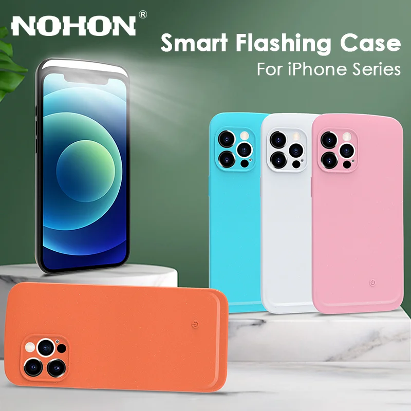 

NOHON Smart Flashing Phone Case for iPhone 11 12 Pro Max XS XR X 7P 8P 7 8 Plus LED Selfie Beauty Fill Light Cases Funda