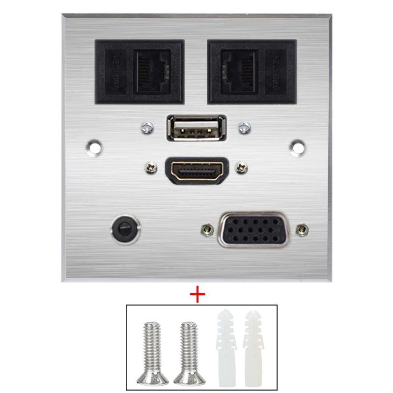 Мультимедийная USB VGA 15P HDMI USB аудио Сетевая розетка из алюминиевого сплава патч-плата сварочная офисная КАБЕЛЬНАЯ СОЕДИНИТЕЛЬНАЯ панель - Цвет: silver