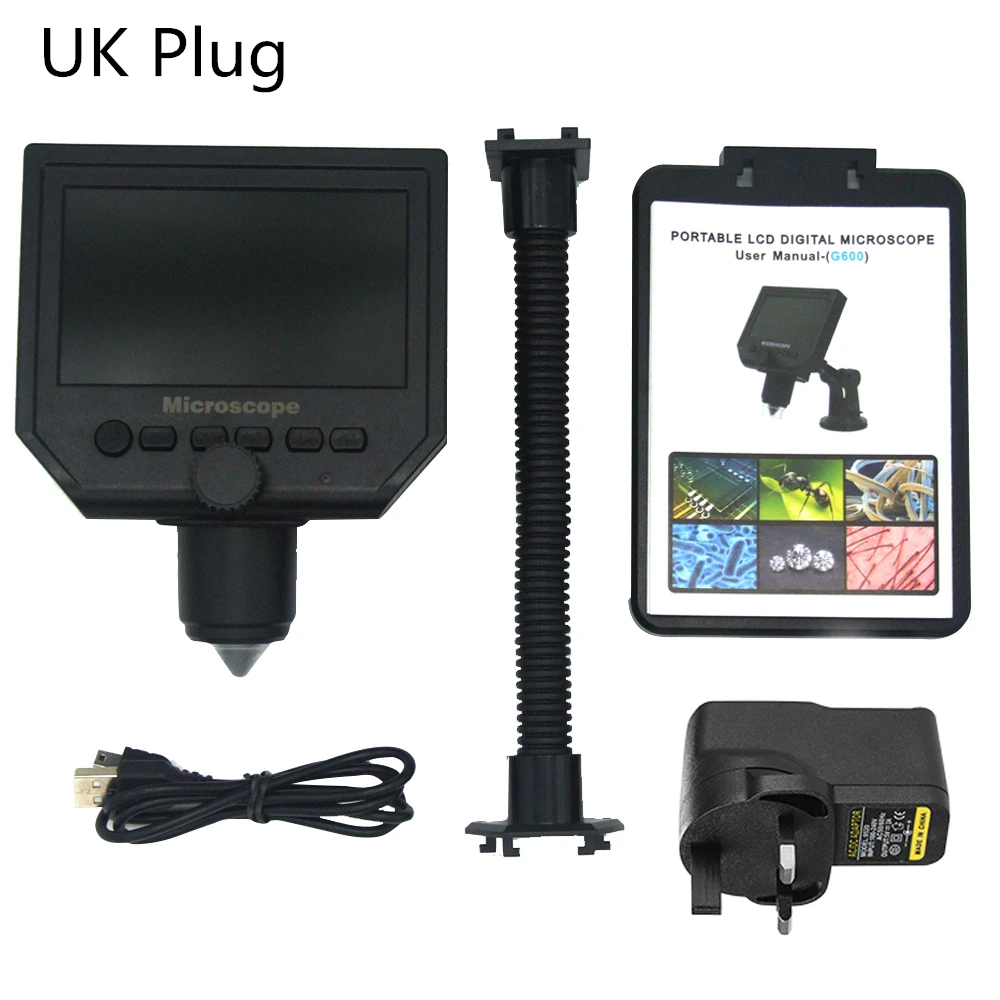 UK Plug 600X4,3 дюймов цифровой микроскоп электронный видео микроскоп HD lcd паяльный микроскоп телефон Ремонт лупа+ металлическая подставка - Цвет: UK Plug