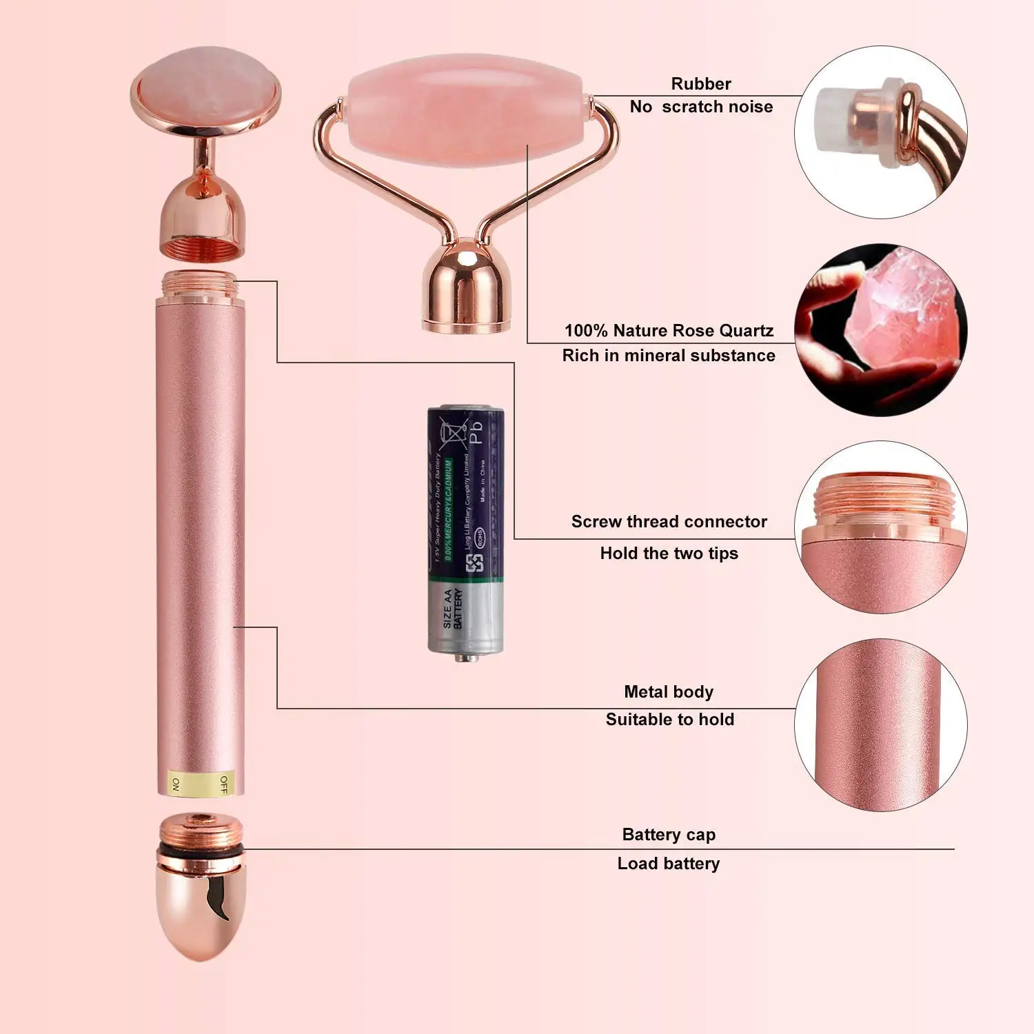 

2 in 1 Electric Face Massager Roller Kit Natuer Rose Quartz Beauty Bar Facial Skin Care Tools Face Liftti-Aging Skin Tightening