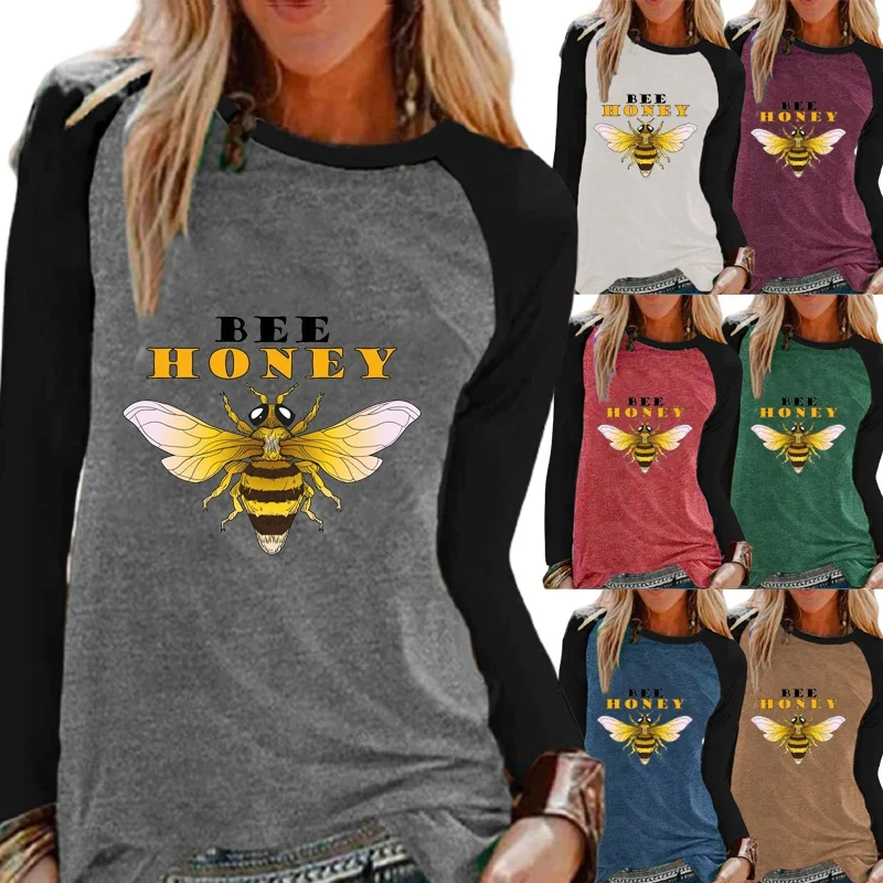 

Новая Осенняя Женская Повседневная рубашка с длинным рукавом, свободная женская футболка с цветным принтом и круглым вырезом, Свитшот