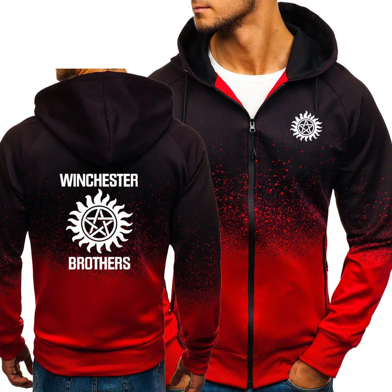 

2022 Supernatural Gradient Hoodies Men Winchester Bros Sportswear Fleece Zipper Jacket Mens Hooded Sweatshirt Harajuku Tracksuit