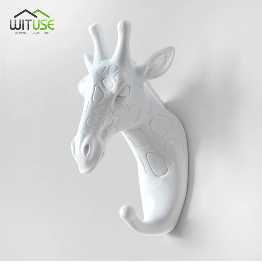 White Giraffe Head 3D настенный крючок для ключей, стойка для ключей, олень, голова животного, рога, смола, для дома, подвесная одежда, шляпа, вешалки для шарфа, украшение для дома, гостиной - Цвет: White Giraffe Head