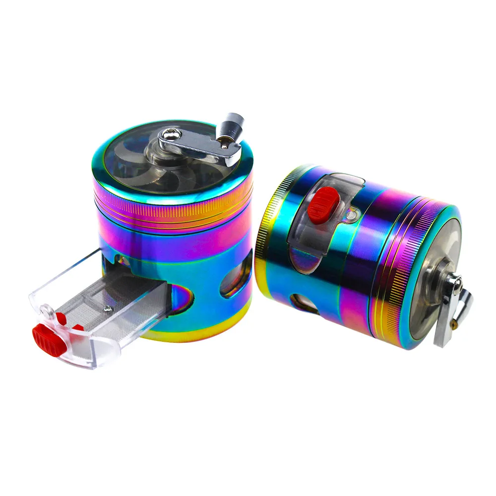 

4-Layers Herb Grinder Rainbow Spice Crusher Pollinator Weed Grinder Tobacco Sheeder Hand-Cranked Clear Top Grinder with Drawer