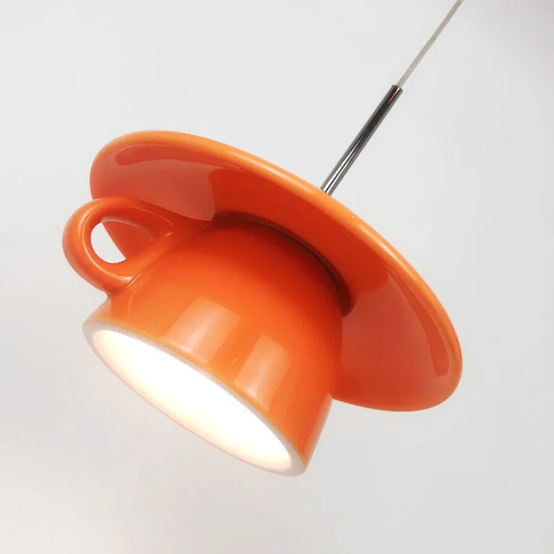 

Creative Glass Tea Cup Pendant Lights Macaroon Lustrous Lighting Fixtures Home Decor for Kitchen Living Room Morden Hanging Lamp