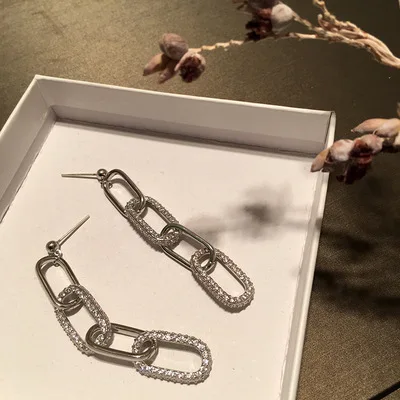 

Chain chain earrings Simple wind earrings Stud chain earrings Long asymmetric chain earrings