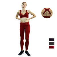 yoga suit suit sexy workout sportswear deep v solid color shockproof bra leggings sports suit 2 piece set women
