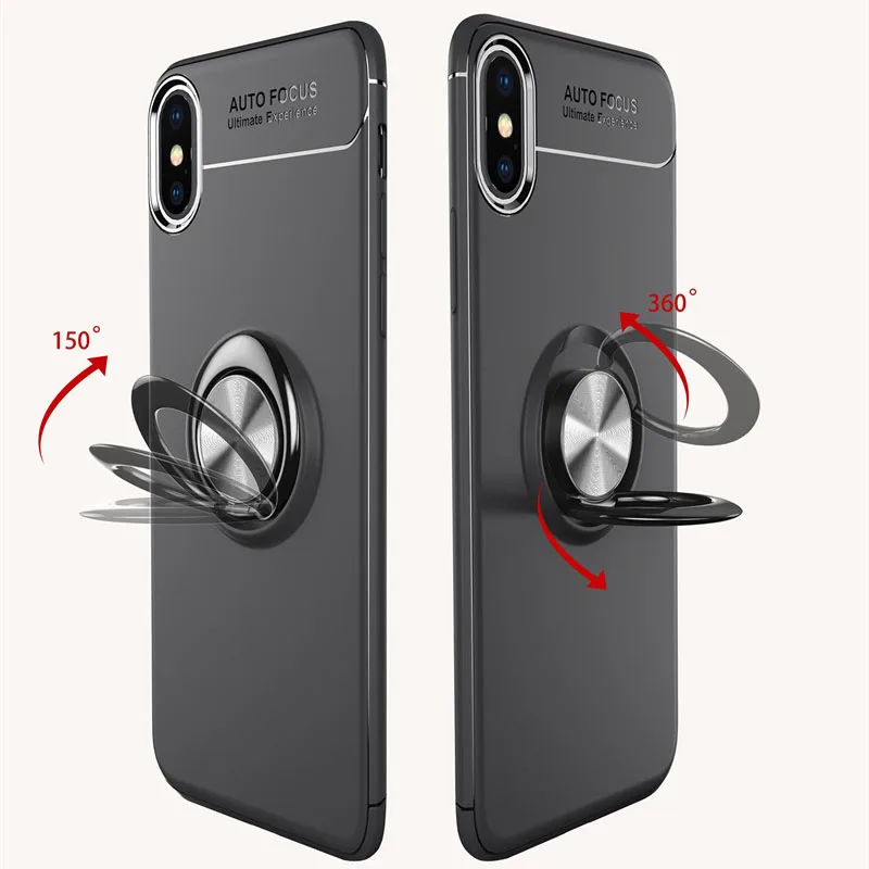 Чехол для телефона s Крышка корпуса ля iPhone x магнитное кольцо кронштейн мягкий матовый Силиконовый светильник и Тонкий Модный чехол для iPhone x Coque