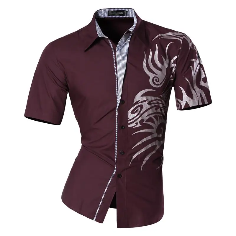 

Mens Oversize Summer Fashion Print Casual Slim Fit Short Sleeve Male Mixed colors Pocket Office Shirt 7899