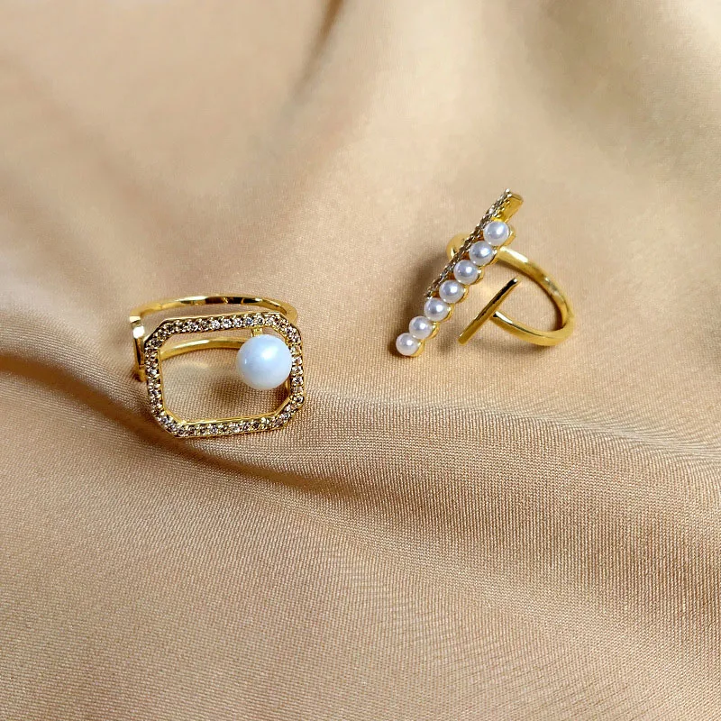 

Vintage Delicate Ring For Women Opening Metal female Simple Pearl Square Rings Fashion Wedding Finger Jewelry 2021 New