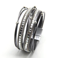 european and american original retro national style leather womens jewelry beaded square diamond bracelet