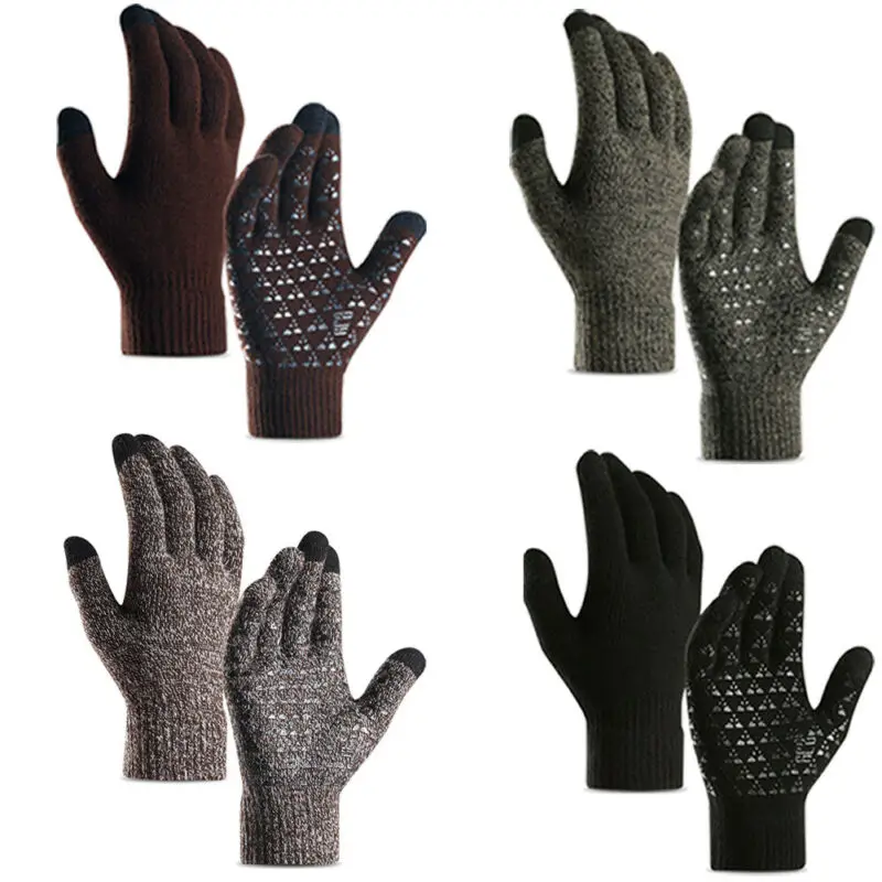 2020 Men's Knitted Gloves Winter Autumn Male Touch Screen High Quality Plus Thin Velvet Solid Warm Mittens Business | Аксессуары для