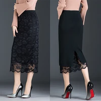 autumn and winter skirt long section jupe femme two sides wearing lace midi skirt split bag hip skirt wool winter skirt
