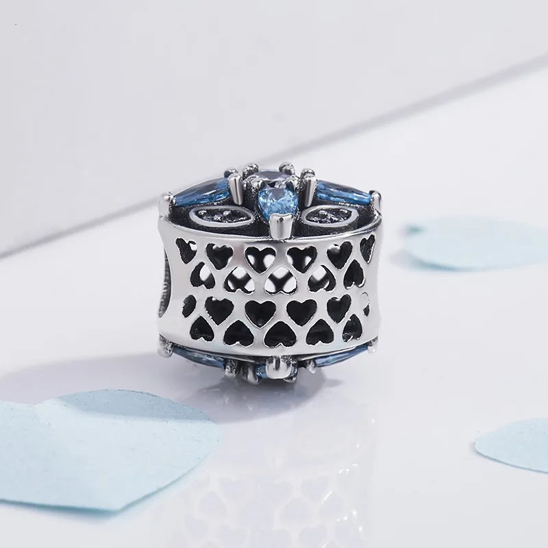 

Genuine 925 Sterling Silver Bead Charm Openwork Heart Snowflake With Crystal Beads Fit Women pandora Bracelet & Necklace Jewelr