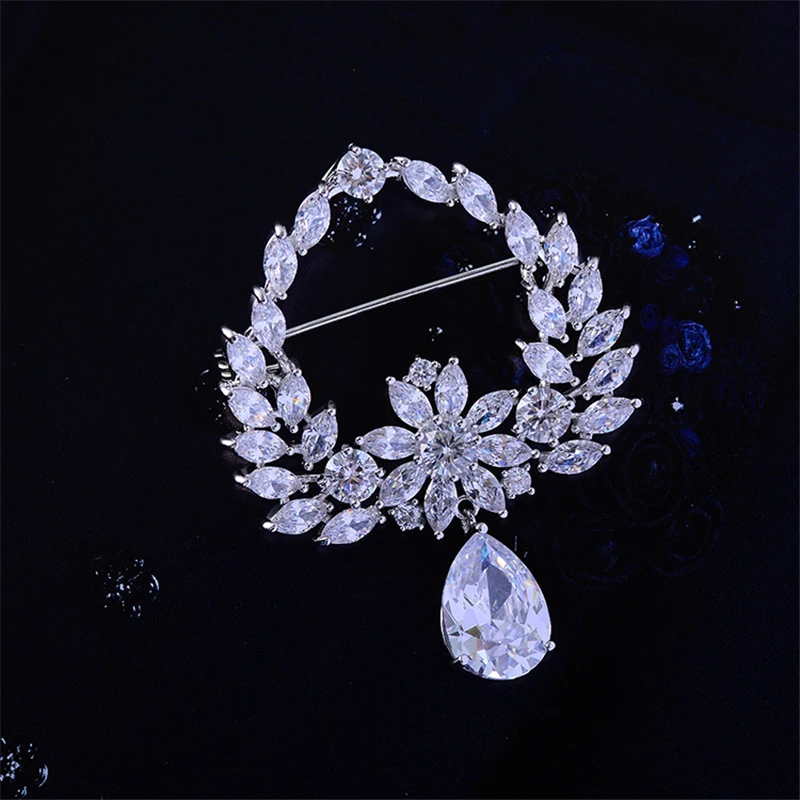 Vintage Zircons Crystal Teardrop Brooches Pins for Women Wedding Bridal Bouquets Jewelry Accessories Elegant Pearl Dangle Broche | Украшения
