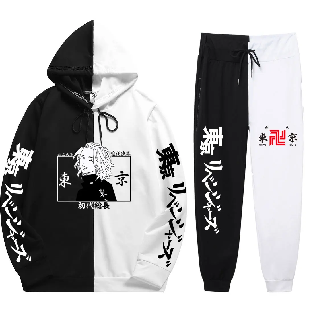 

Комплект из 2 предметов, толстовка с капюшоном с принтом «Токийский мстители» и брюки в стиле пэчворк