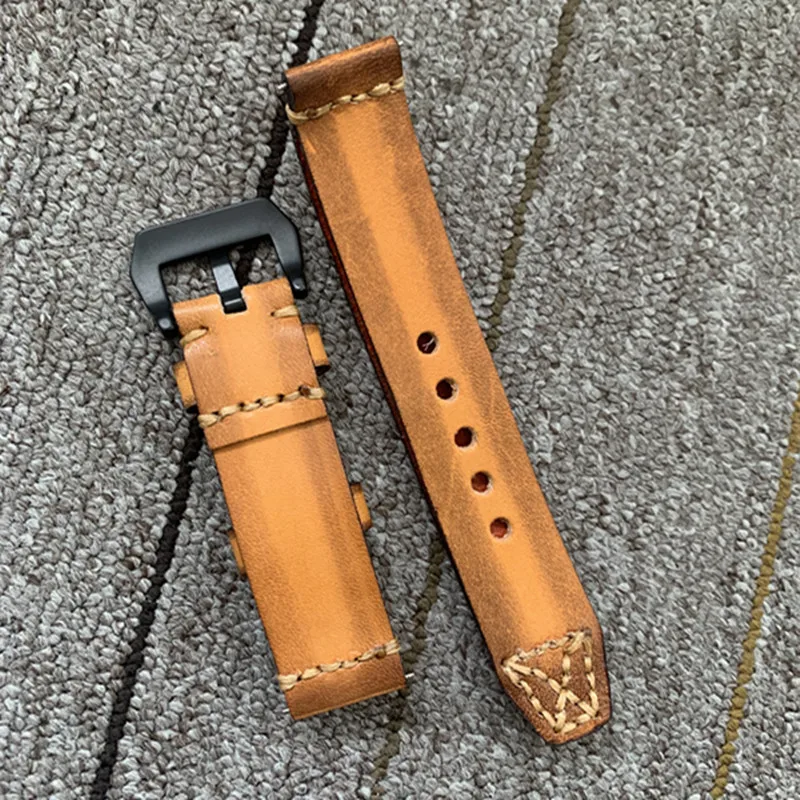 18mm 20mm 22mm 24mm Handmade genuine leather watch strap vintage look thick tough brown tan