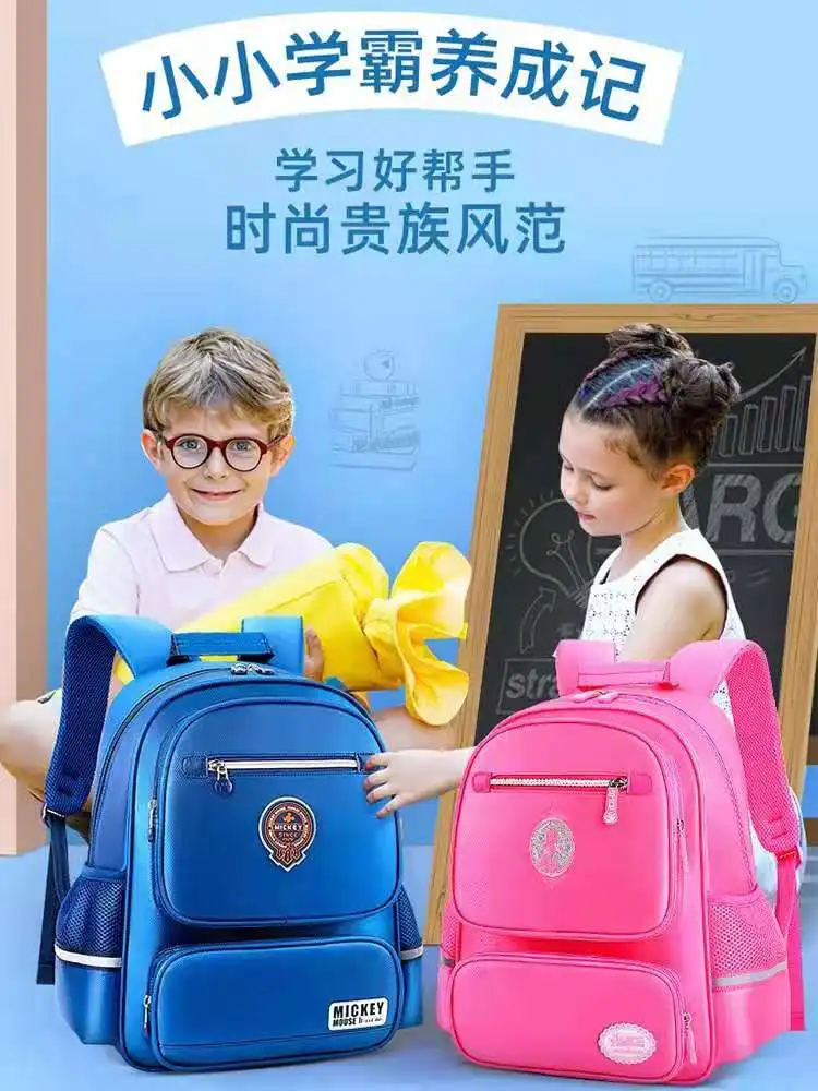 Disney Mickey School Bags For Boys Girls Primary Student Shoulder Orthopedic Backpack Large Capacity Water Proof  Light Mochila
