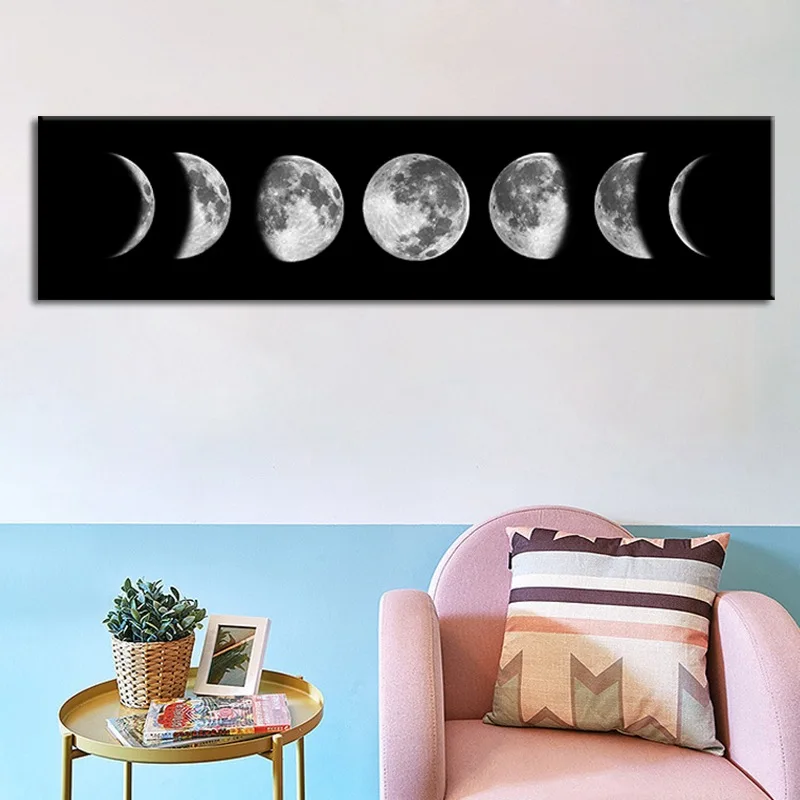 Черный и белый фаза Луны холст Плакаты принты Wall Art абстрактные картины для