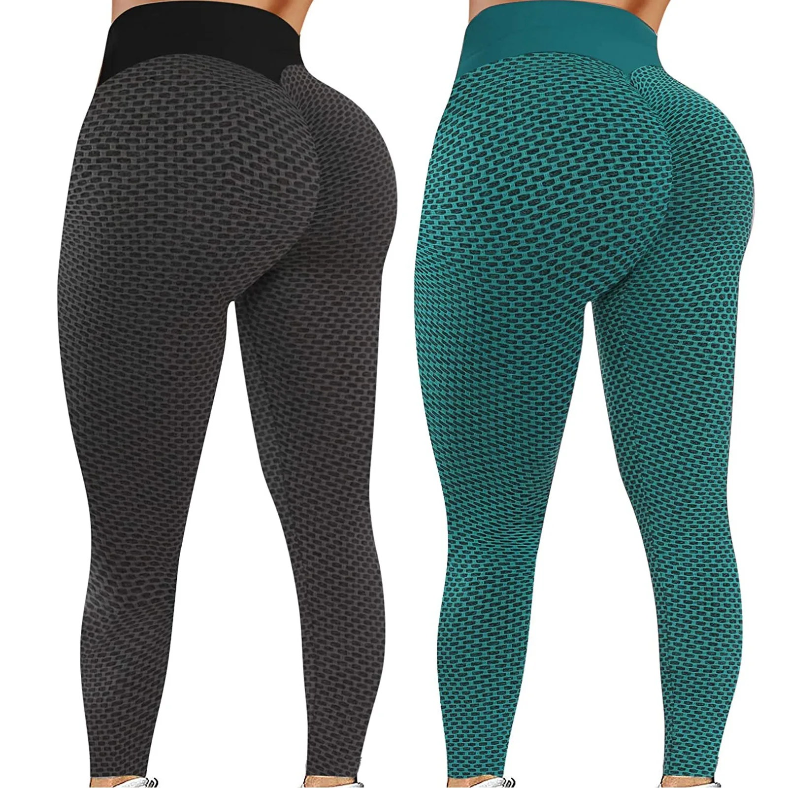 

2PC Womens Stretch Yoga Leggings Stretch Fitness Running Gym Sports Active Pants High Waist Push Up Leggins Pantalones de mujer